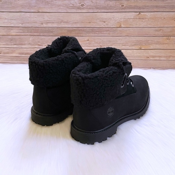 Timberland Women’s Authentics Teddy Fleece Waterproof Fold Down Black Boots - Picture 6 of 9